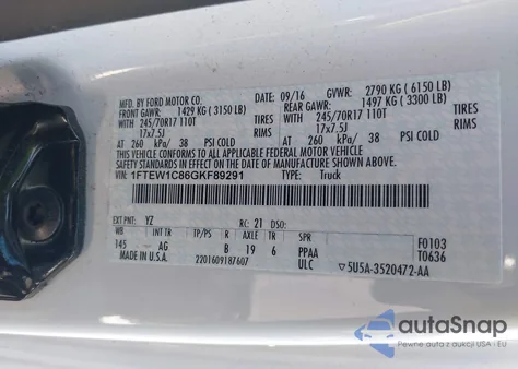 2016 Ford F150 Supercrew from USA, damaged, VIN 1FTEW1C86GKF89291